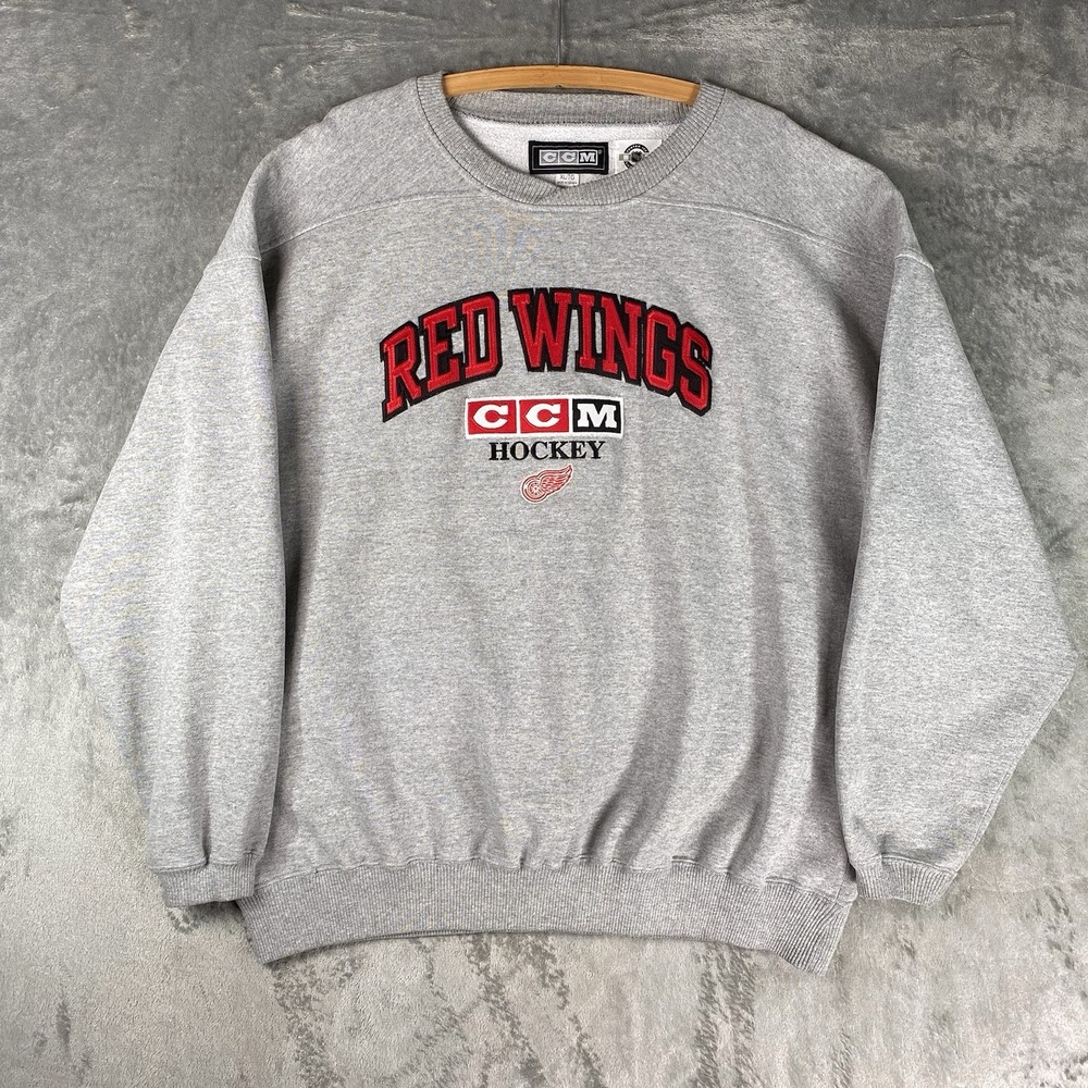 Vintage Detroit Red Wings Sweatshirt Mens XL Grey CCM 90s NHL Hockey Crewneck